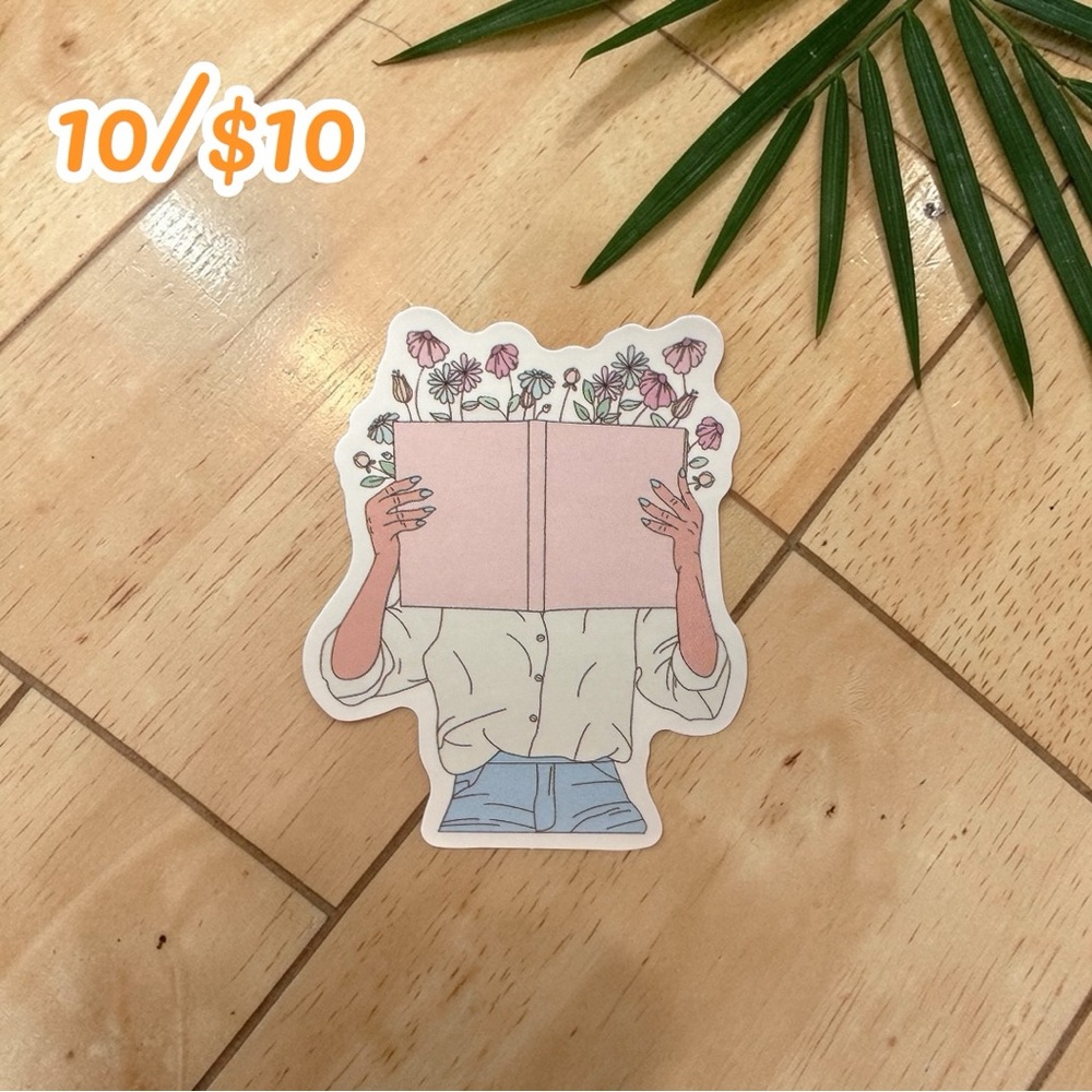 Floral Reader Girl Sticker – Book Lover Vinyl Decal | Cozy Aesthetic Reading